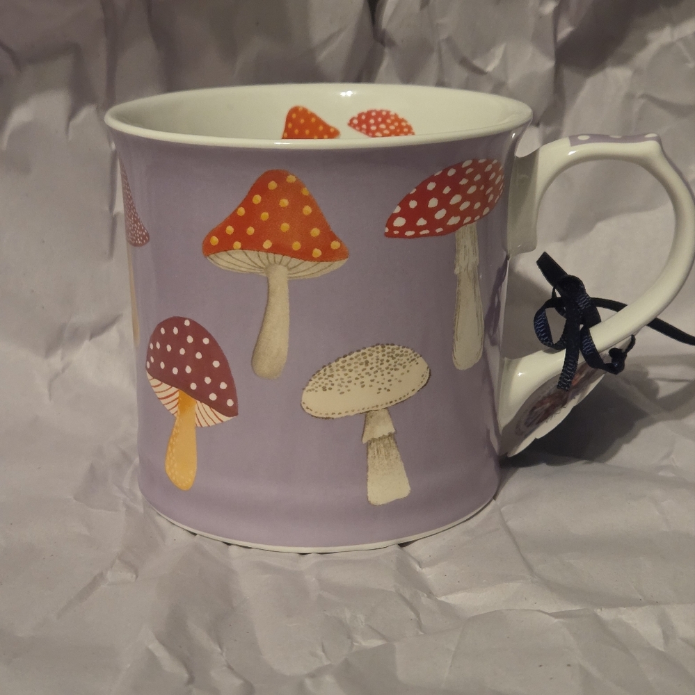 NEW Mushroom Bluebird & Willow Amanitas Mushroom Lilac Bone China Mug